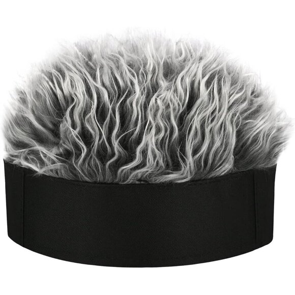 Other - Men No Brim Black And Grey Adjustable Visor Hat With Spiked Wigs Fake Hair Visor
